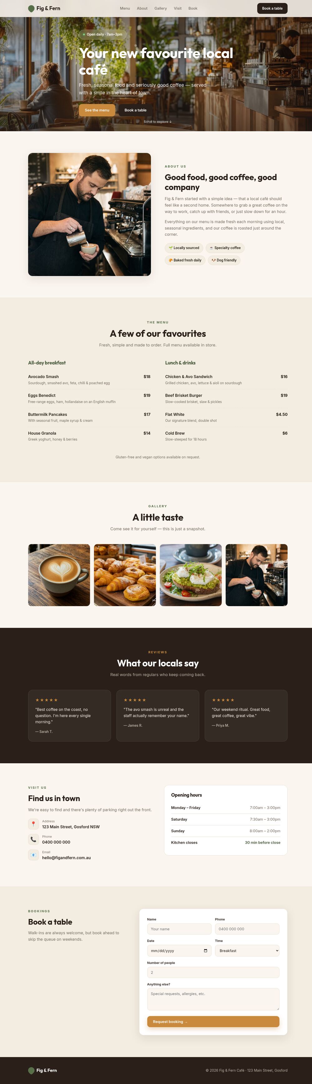Fig & Fern Café — $899 standard site